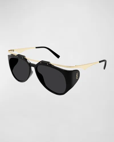 Saint Laurent Amelia Plastic & Metal Aviator Sunglasses In Black