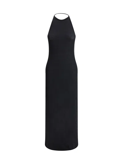 Saint Laurent American Neckline Long Dress In Black