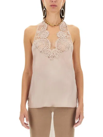 Saint Laurent Lace-detail Top In Animal Print