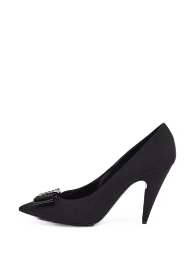 Pre-owned Saint Laurent Anais Bow Pumps In Black