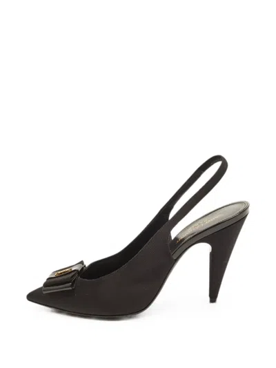 Pre-owned Saint Laurent Anais Bow Slingback Pumps In Black