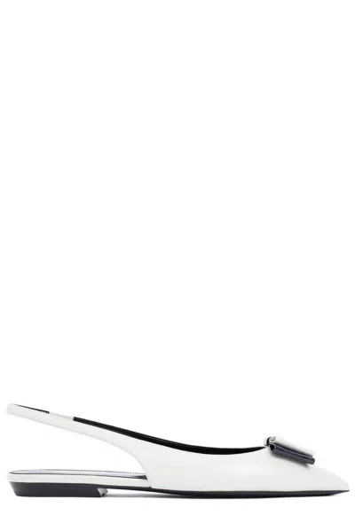 Saint Laurent Anais Slingback Pumps With Bow In Bianco