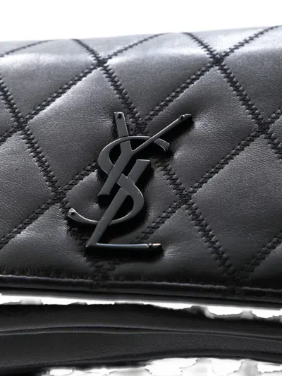 Pre-owned Saint Laurent Angie Chain Shoulder Bag Quilted Leather Small Crossbody Bag In Black