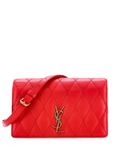 Pre-owned Saint Laurent Angie Chain Shoulder Bag Quilted Leather Small Crossbody Bag In Red