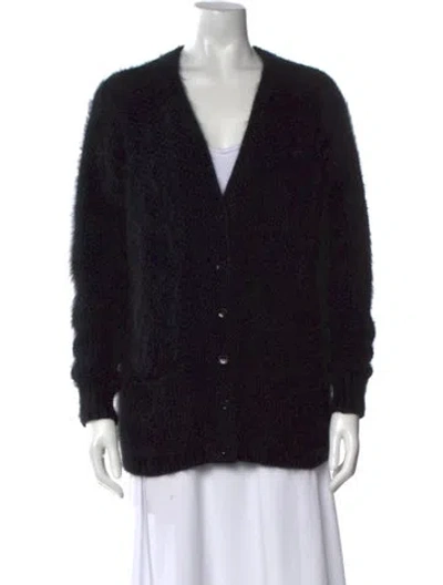 Pre-owned Saint Laurent Angora V-neck Sweater In Black