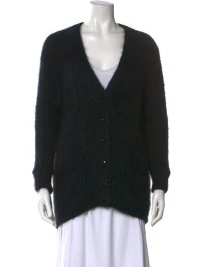 Pre-owned Saint Laurent Angora V-neck Sweater In Black