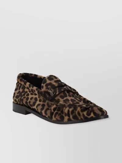 Saint Laurent Animal Pattern Ponyhair Loafers With Leather Block Heel In Multicolour