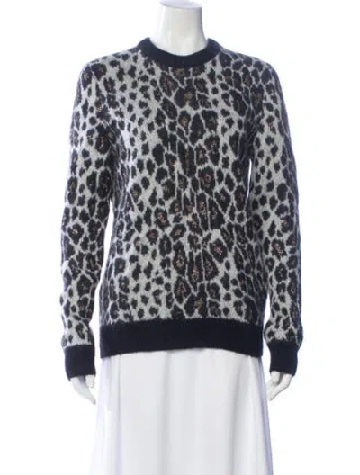 Pre-owned Saint Laurent Animal Print Crew Neck Sweater In Gray