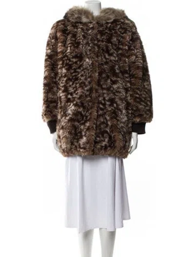 Pre-owned Saint Laurent Animal Print Faux Fur Coat In Brown