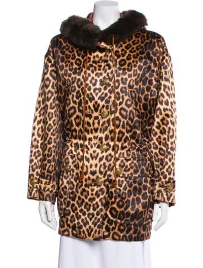 Pre-owned Saint Laurent Animal Print Faux Fur Coat In Brown