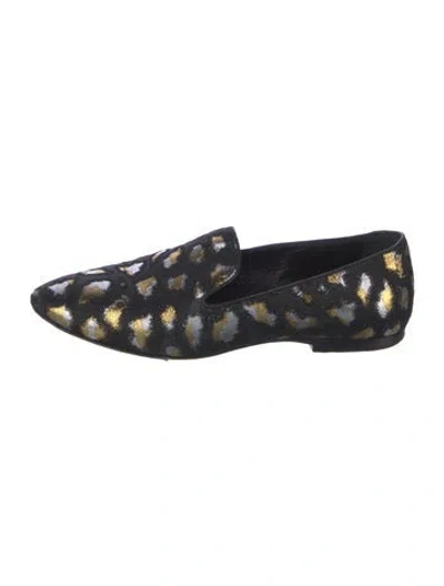 Pre-owned Saint Laurent Animal Print Leather Trim Embellishment Loafers In Black