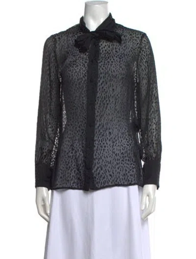 Pre-owned Saint Laurent Animal Print Long Sleeve Blouse In Black