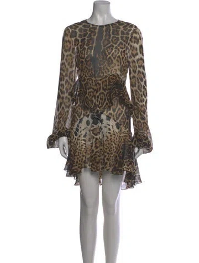 Pre-owned Saint Laurent Animal Print Mini Dress In Neutral