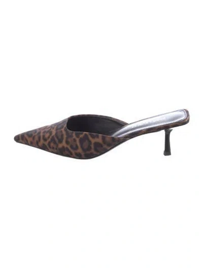 Pre-owned Saint Laurent Animal Print Mules In Brown