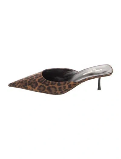 Pre-owned Saint Laurent Animal Print Mules In Brown