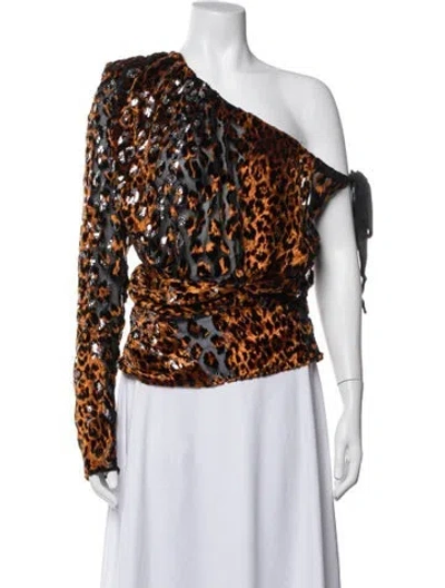 Pre-owned Saint Laurent Animal Print One-shoulder Top W/ Tags In Brown