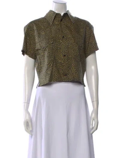 Pre-owned Saint Laurent Animal Print Short Sleeve Crop Top In Multi