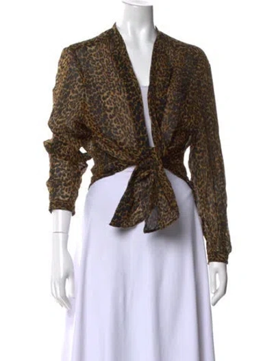 Pre-owned Saint Laurent Animal Print V-neck Blouse In Brown