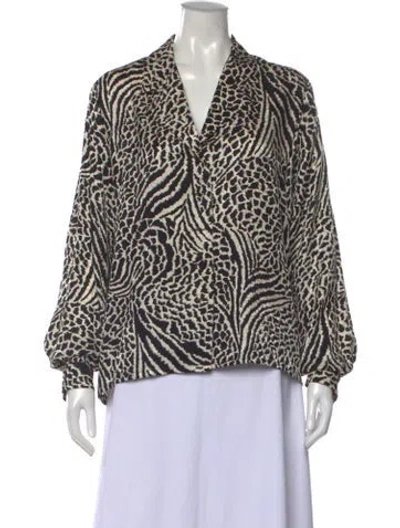 Pre-owned Saint Laurent Animal Print V-neck Blouse In White