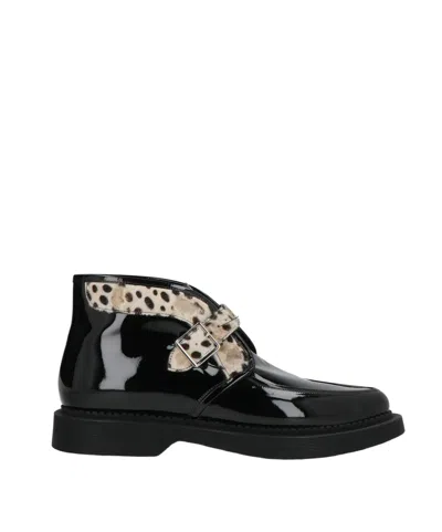 Saint Laurent Animal-print Low-heel Ankle Boots In Black