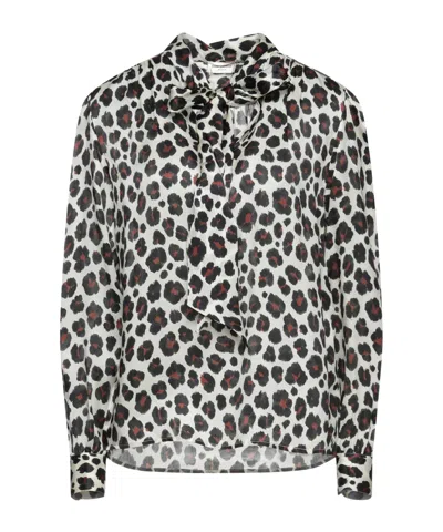 Saint Laurent Animal-printed Bow Shirt In Animal Print