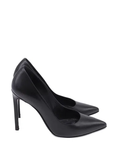 Pre-owned Saint Laurent Anja Pointed-toe Leather Pumps In Black