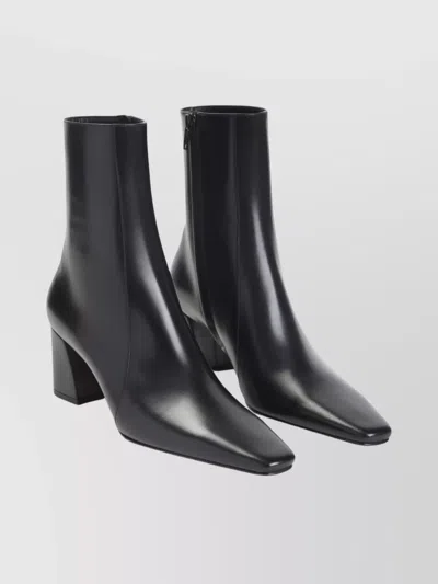 Saint Laurent Ankle Block Heel Square Toe Boot In Black