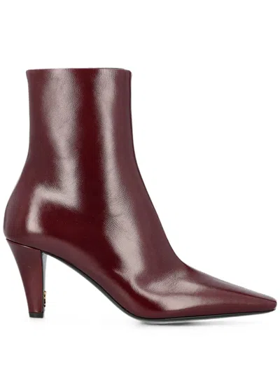 Saint Laurent Jill Square Pointed Toe Ankle Boots In Brown