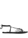 Saint Laurent Black Sandals With Cassandre Logo And Laces Around The Ankle In Leather Woman