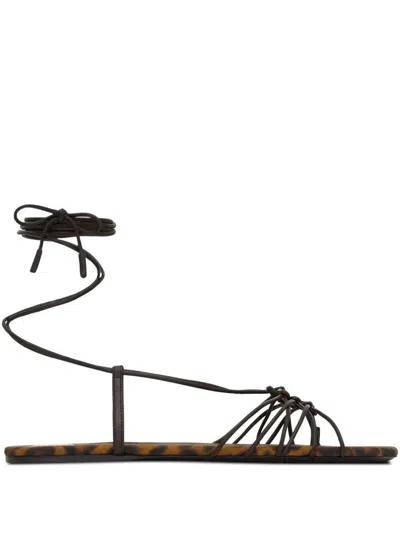 Saint Laurent Ankle Strap Babylone Flat Sandals Shoes In Brown