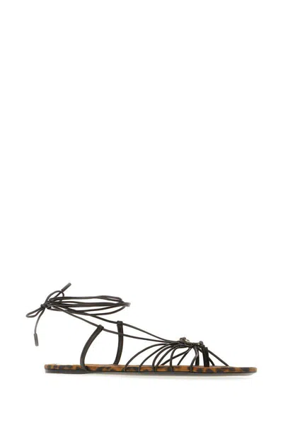 Saint Laurent Ankle Strap Babylone Flat Sandals Shoes In Brown