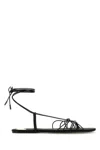 Saint Laurent Black Sandals With Cassandre Logo And Laces Around The Ankle In Leather Woman In Black