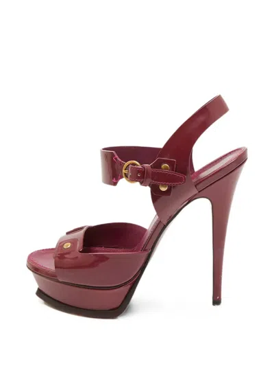 Pre-owned Saint Laurent Ankle-strap Platform Sandals In Red