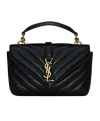 Saint Laurent College Mini Chain Bag In Shiny Crackled Leather In Black