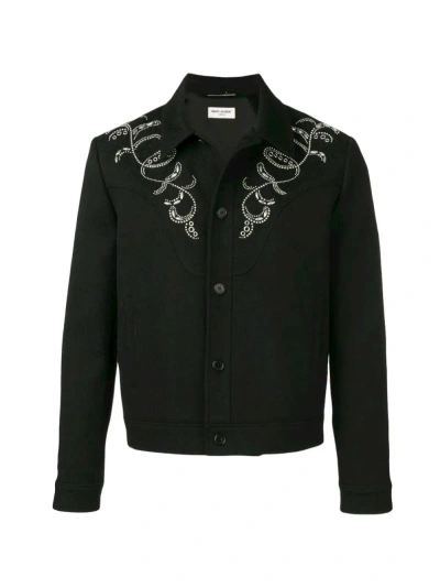 Pre-owned Saint Laurent Arabesque Embroidered Denim Jacket In Black