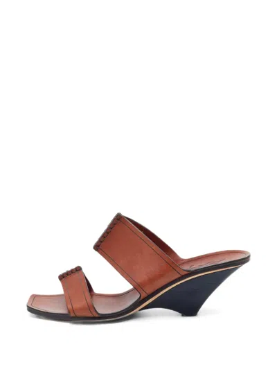 Pre-owned Saint Laurent Architectural Wedge Sandals In Brown