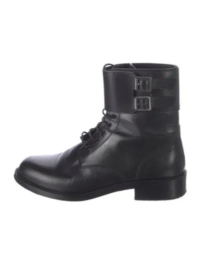 Pre-owned Saint Laurent Army 20 Leather Combat Boots In Black