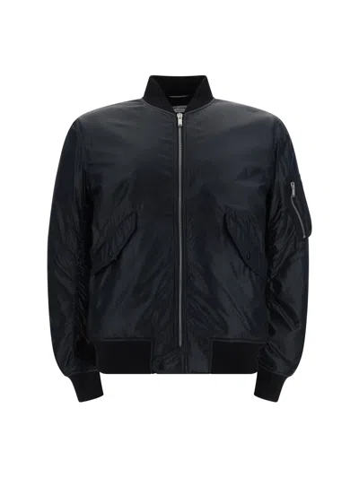 Saint Laurent Ribbed Nylon Bomber Jacket With Utility Pocket In Noir Brillant