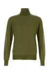 Saint Laurent Turtleneck Wool Blend Sweater In Green