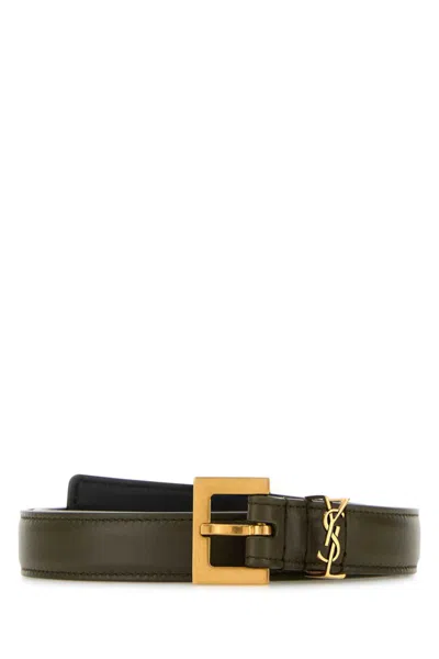 Saint Laurent Army Green Leather Belt