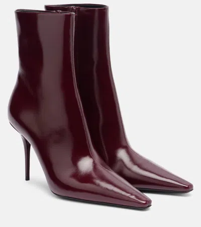 Saint Laurent Ashley Polished-leather Ankle Boots In Burgundy