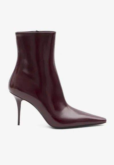 Saint Laurent Ashley 90 Smooth Leather Ankle Boots In Burgundy