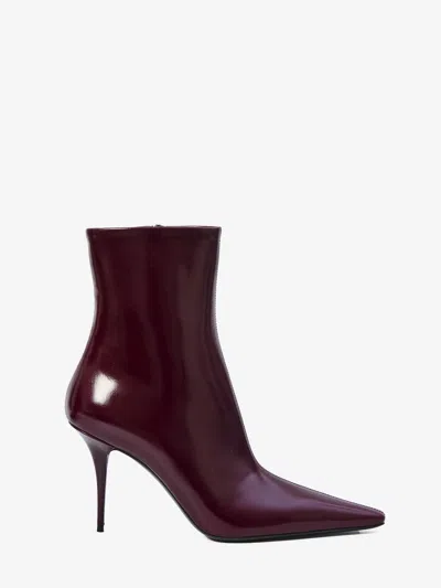 Saint Laurent Ashley Ankle Boots In Burgundy