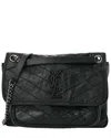 Saint Laurent Asphalt Crinkled Calfskin Leather Monogram Medium Niki Chain  Satchel (authentic Pre-l