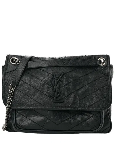 Saint Laurent Asphalt Crinkled Calfskin Leather Monogram Medium Niki Chain  Satchel (authentic Pre-l