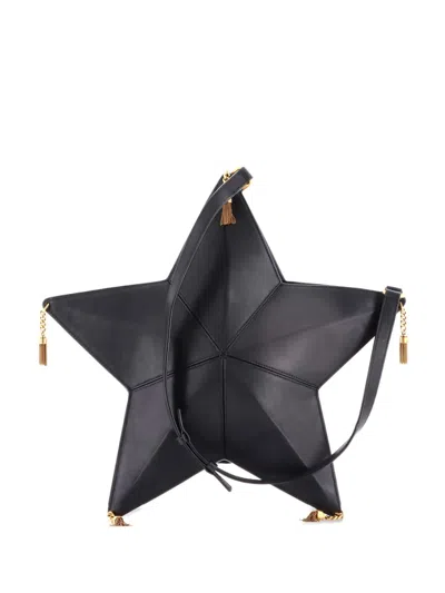 Pre-owned Saint Laurent Astro Tassel Leather Shoulder Bag In Black