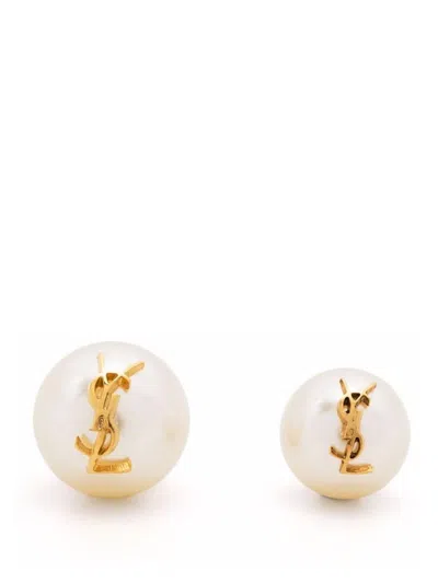 Saint Laurent Cassandre Pearl Asymmetric Earrings Accessories In Gold