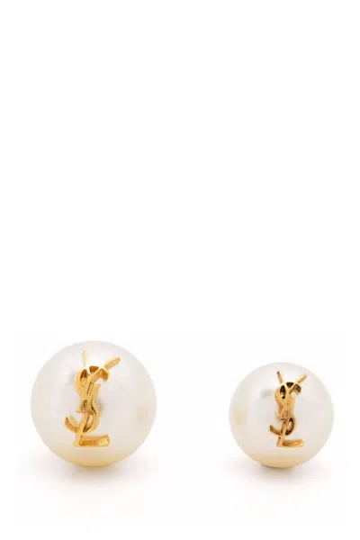 Saint Laurent Cassandre Pearl Asymmetric Earrings Accessories In Gold