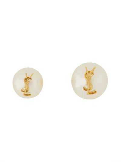 Saint Laurent Asymmetric Cassandre Mini Earrings In Transparent