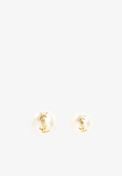 Saint Laurent Asymmetric Cassandre Pearl Earrings